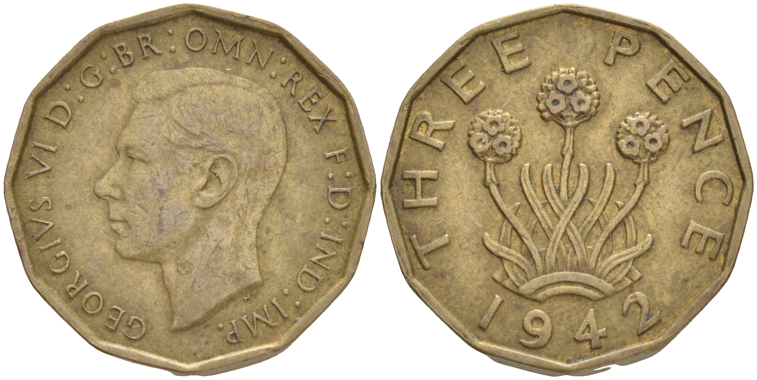 Великобритания 3 пенса 1942 Георг VI (1936-1952) KM 849, Spink 4112 никель латунь 4556-1052