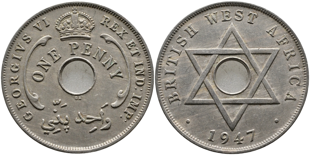 Британская Западная Африка 1 пенни 1947 Георг VI (1937-1952) KM 19 медно-никель 1523-241