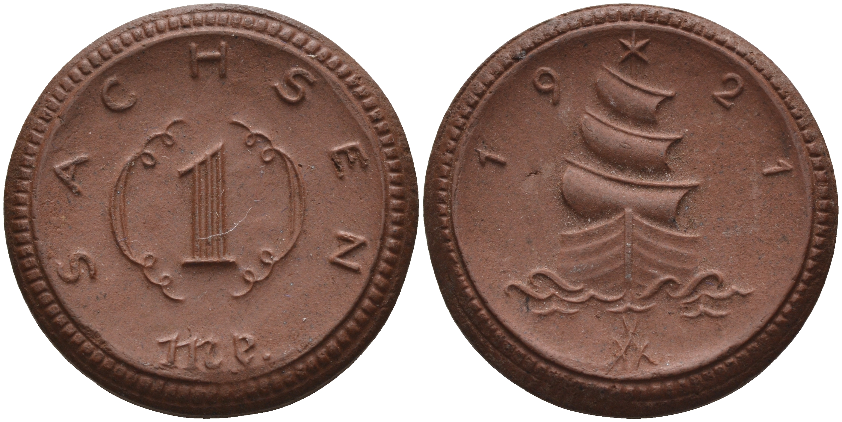 Саксония 1 марка 1921 парусник J. N 55 фарфор 1094-3-43