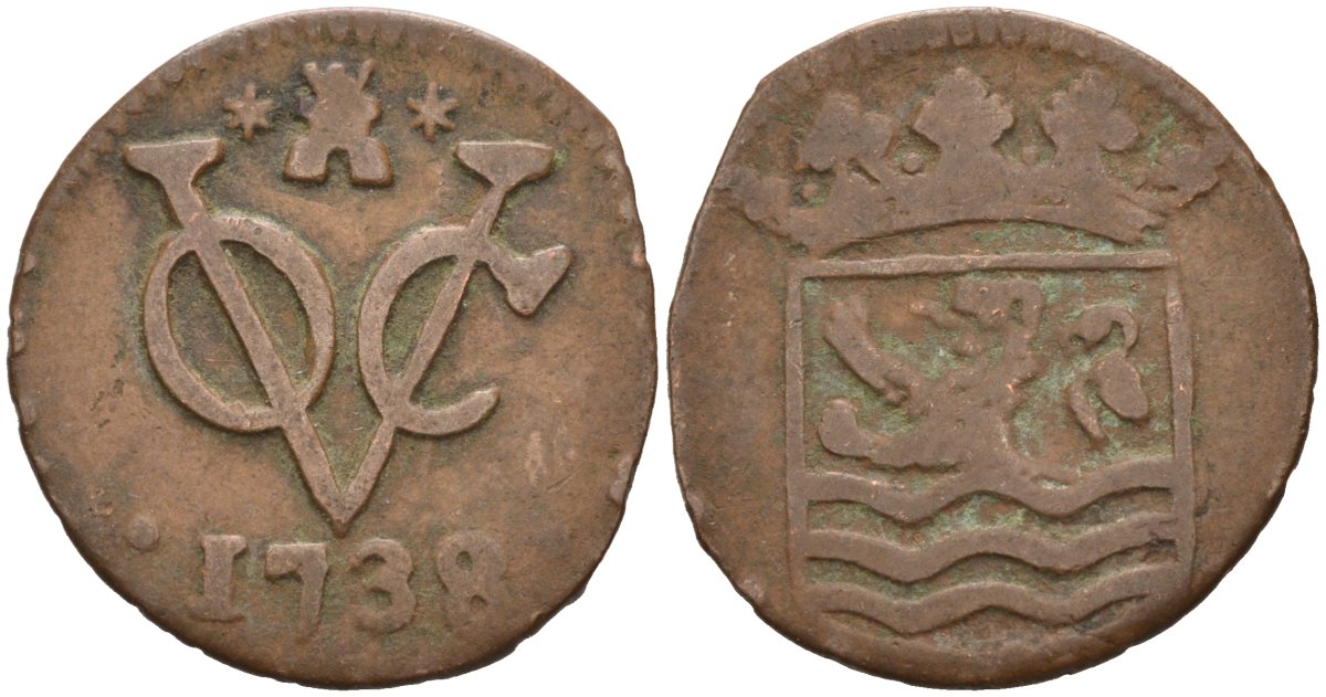 Нидерландская Восточная Индия, Зеландия (Zeeland) 1 дуит 1738 KM 152.2 медь 4577-125