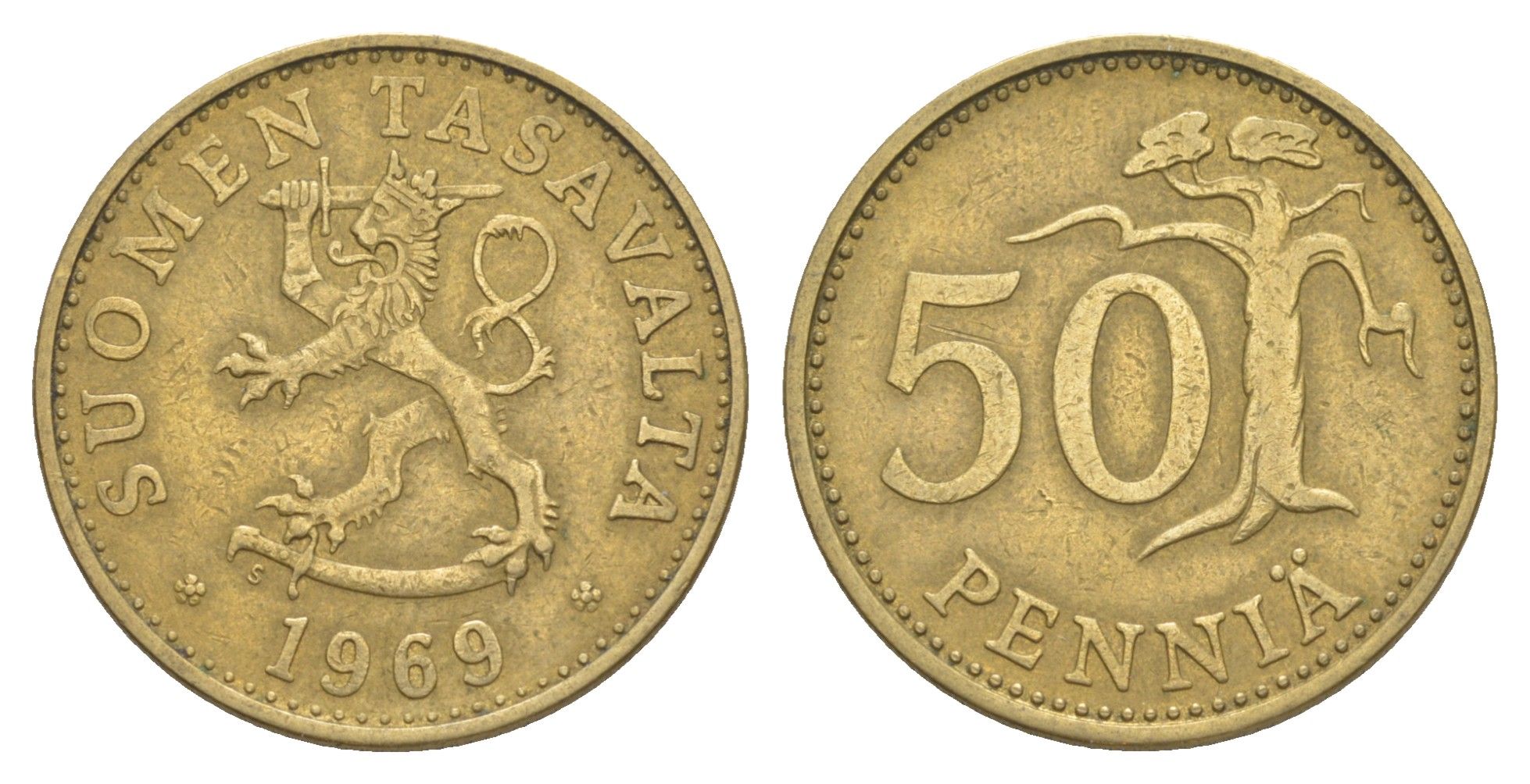 Финляндия 50 пенни 1969 KM 48 алюминиевая бронза 4525-1024