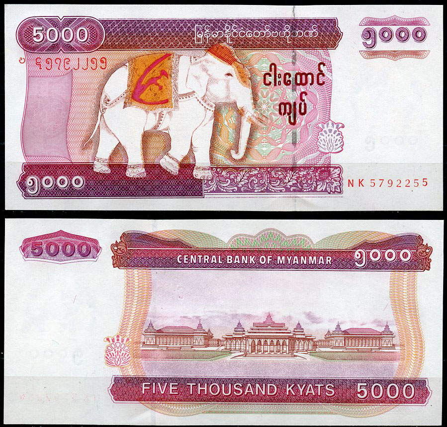 Мьянма 5000 кьятов ND (2009) слон, комплекс Хлутто, Нейпьидо Pick 81  бумага  UNC (пресс) 448-111-1