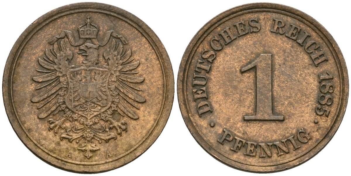 Германия 1 пфенниг 1885 A, Вильгельм I (1871-1888) KM 1, J. 1 медь 4608-539