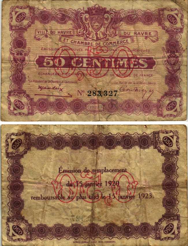 Франция, Гавр 50 сантимов 1920-1923 коммерческая палата бумага 7191-19-1-1