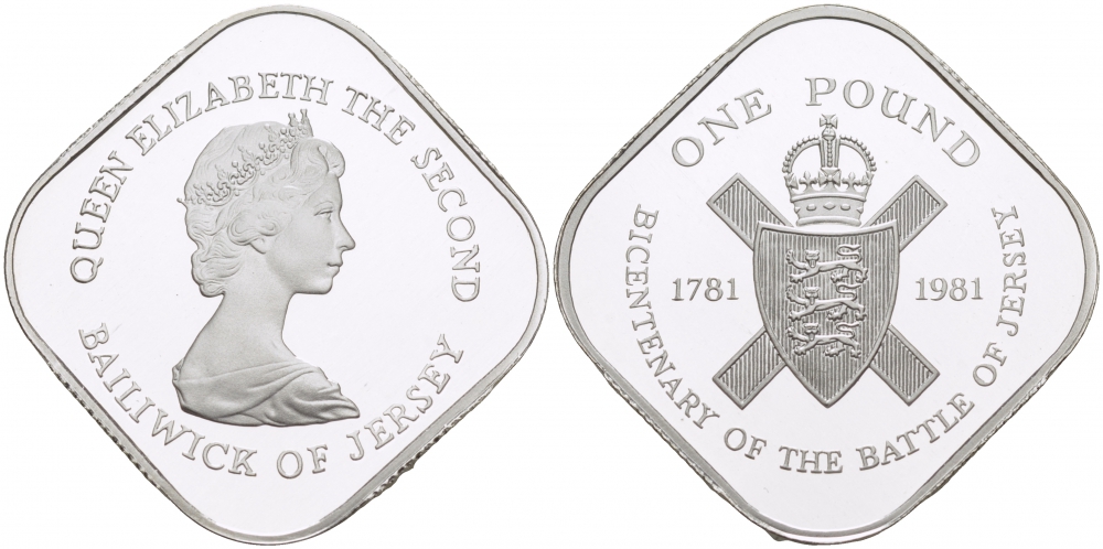 Джерси 1 фунт 1981 200 лет штурму Джерси (французами) KM 51a серебро PROOF 650-1235