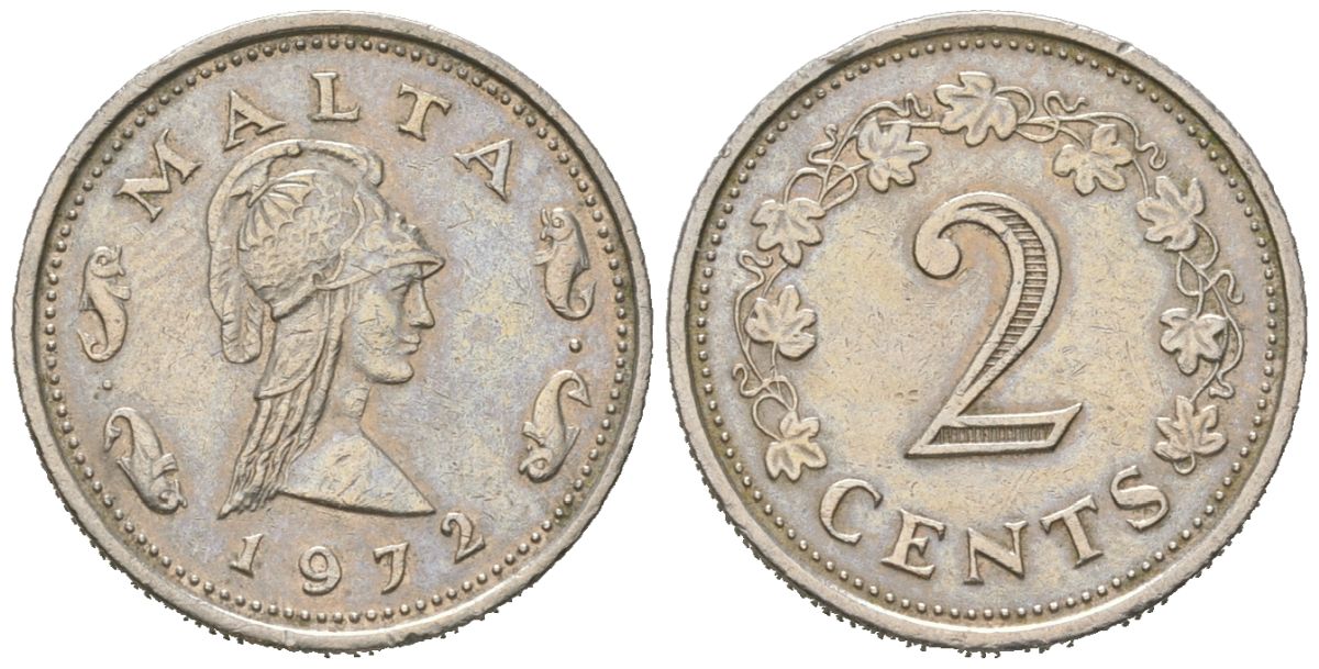 Мальта 2 цента 1972 Пентесилея, царица амазонок KM 9 медно-никель 192-431