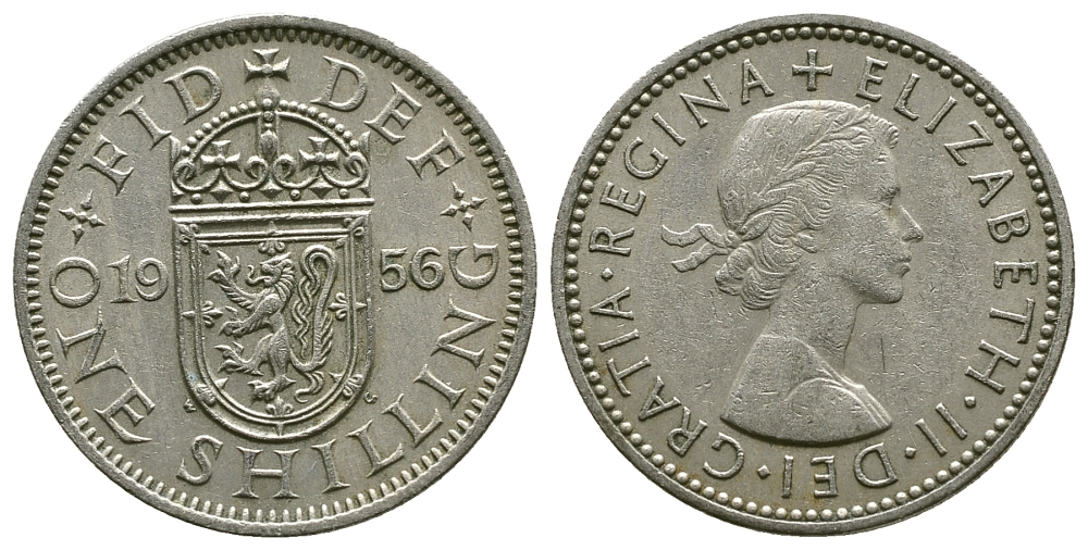 Великобритания 1 шиллинг 1956 Елизавета II (1952-2022), Шотландский герб KM 905, Spink 4148 медно-никель 4384-617