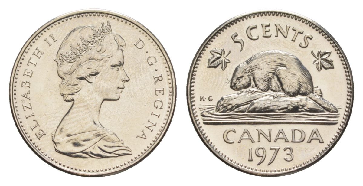 Канада 5 центов 1973 Елизавета II (1952-2022), бобр KM 60.1 никель PROOF-LIKE (BU) 4630-942