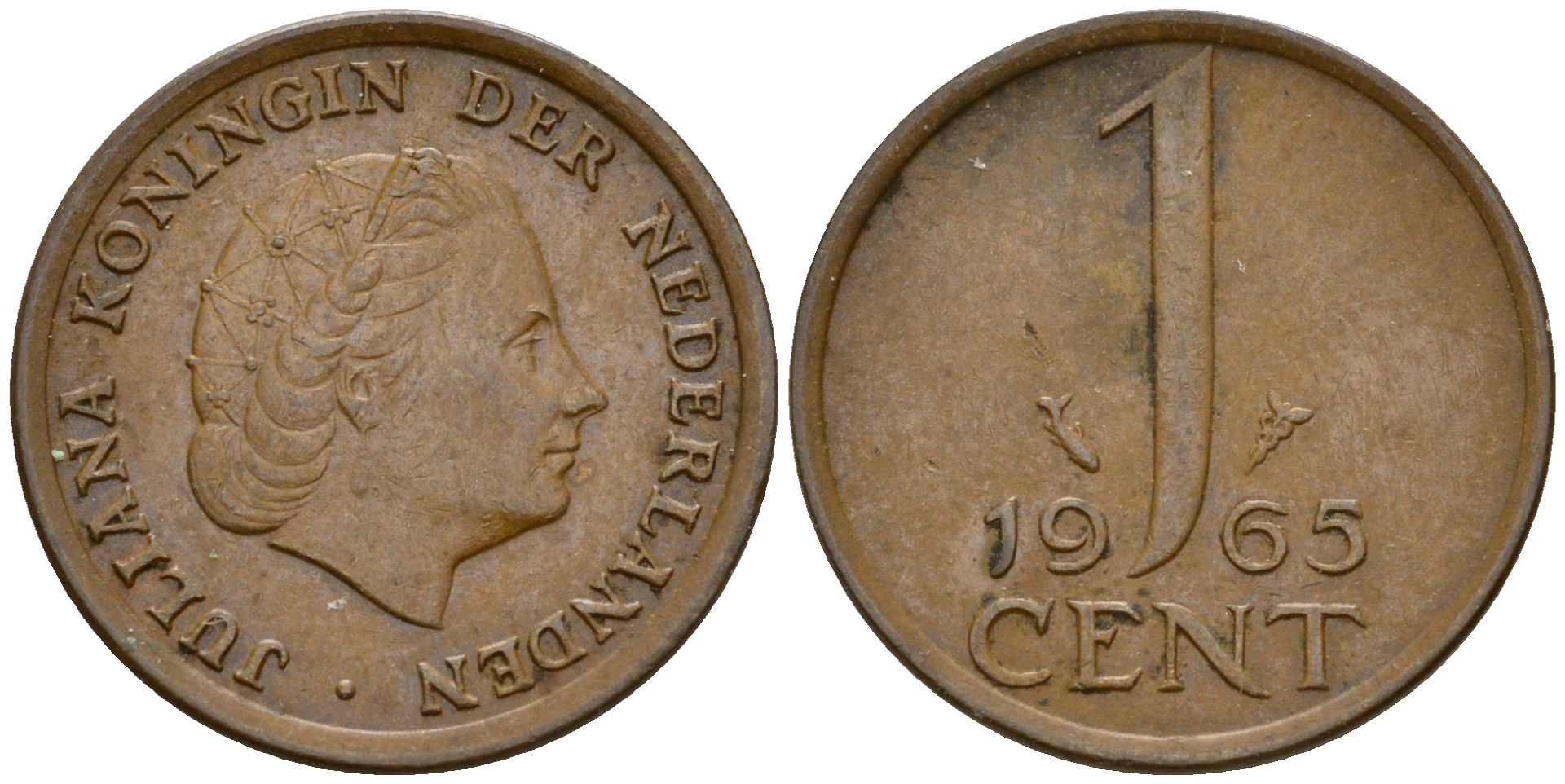 Нидерланды 1 цент 1965 Юлиана (1949-1980) KM 180 бронза    4598-237