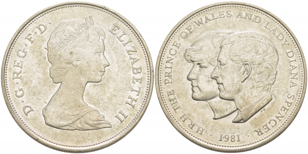 Великобритания 25 пенсов 1981 Королевская свадьба принца Чарльза и леди Дианы, Елизавета II (1952-2022) KM 925, Spink 4229 медно-никель 118-622