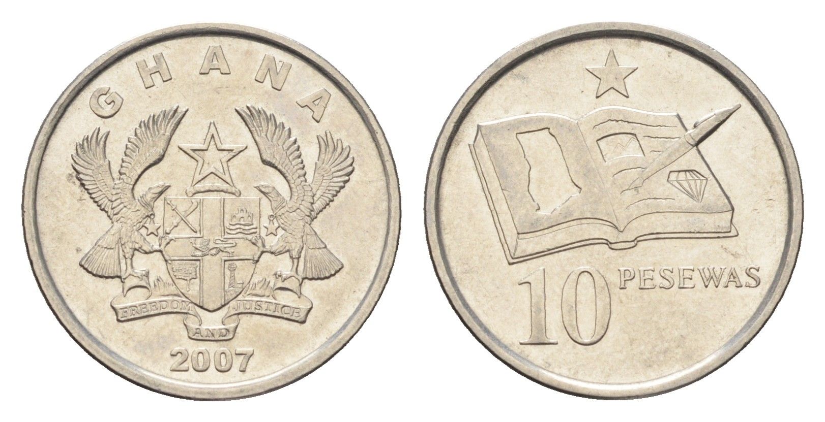 Гана 10 песев 2007 KM 39 сталь плакированная никелем aUNC 4668-619