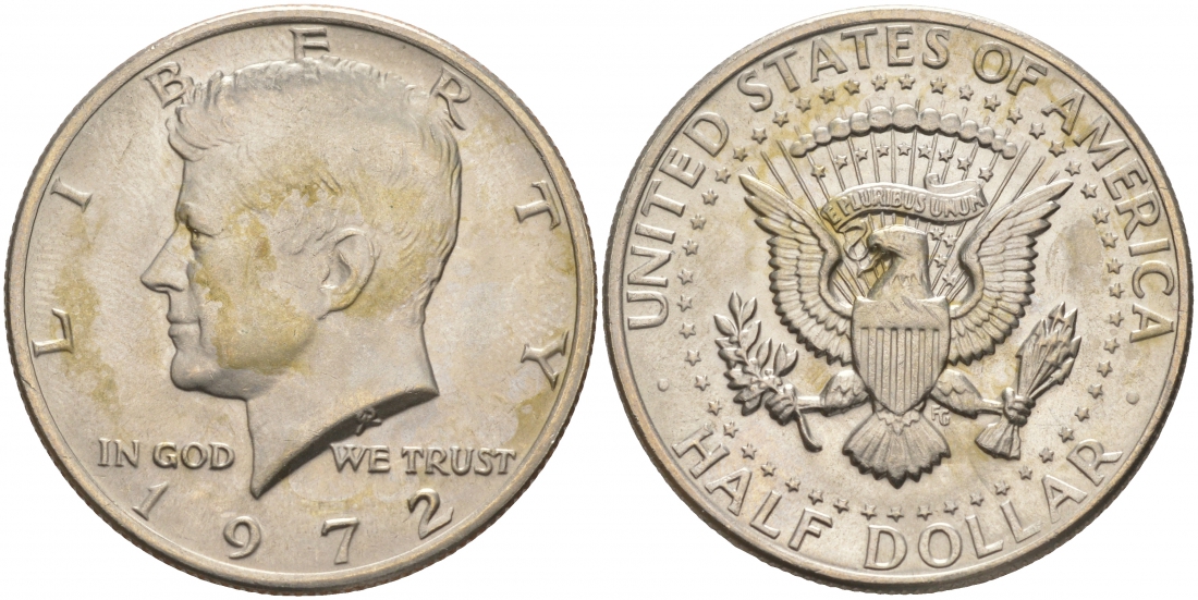 США 1/2 доллара (50 центов) 1972 Джон Кеннеди KM 202b медь плакированная медно-никелем UNC 3855-524