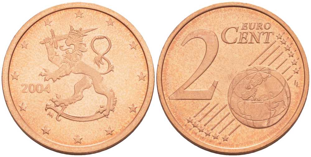 ФИНЛЯНДИЯ 2 ЕВРОЦЕНТА 2004 M KM 99 сталь плакированная медью UNC 214-319