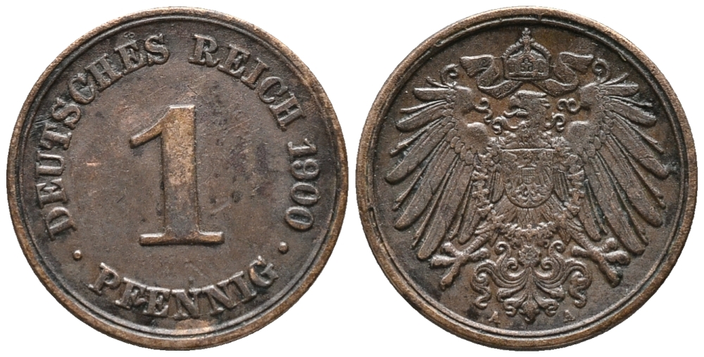 ГЕРМАНИЯ 1 ПФЕННИГ 1900 А KM 10, J. 10 медь 100-1256