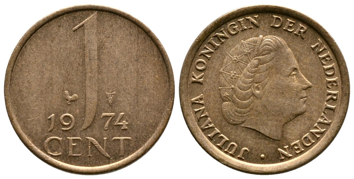 НИДЕРЛАНДЫ 1 ЦЕНТ 1974 ЮЛИАНА KM 180 бронза 75-956