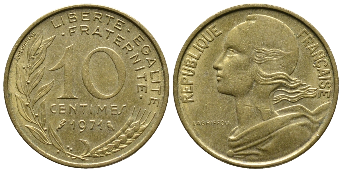 ФРАНЦИЯ 10 САНТИМОВ 1971 ТИП MARIANNE KM 929 медь алюминий никель 93-1324