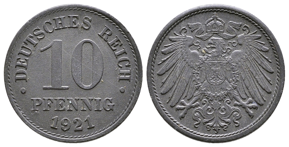 ГЕРМАНИЯ 10 ПФЕННИГОВ 1921 KM 26, J. 299 цинк 4380-245