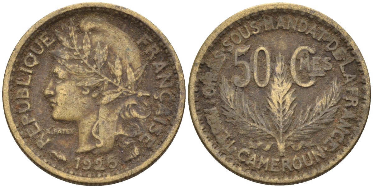 Французский Камерун 50 сантимов 1925 (а), монетный двор Париж KM 1 алюминиевая бронза 4164-1239