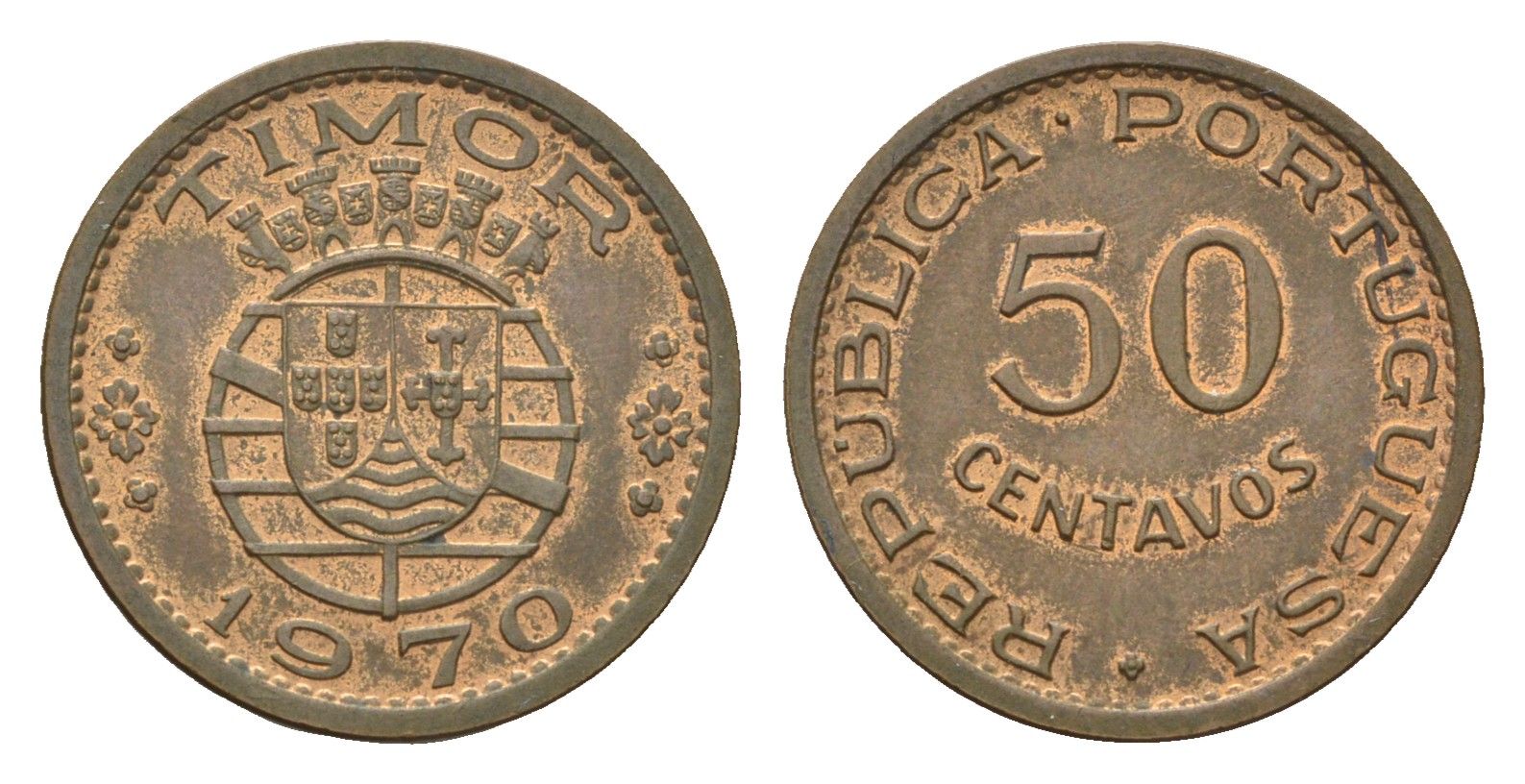 Португальский Тимор 50 сентаво 1970 год-тип KM 18 бронза 4682-759
