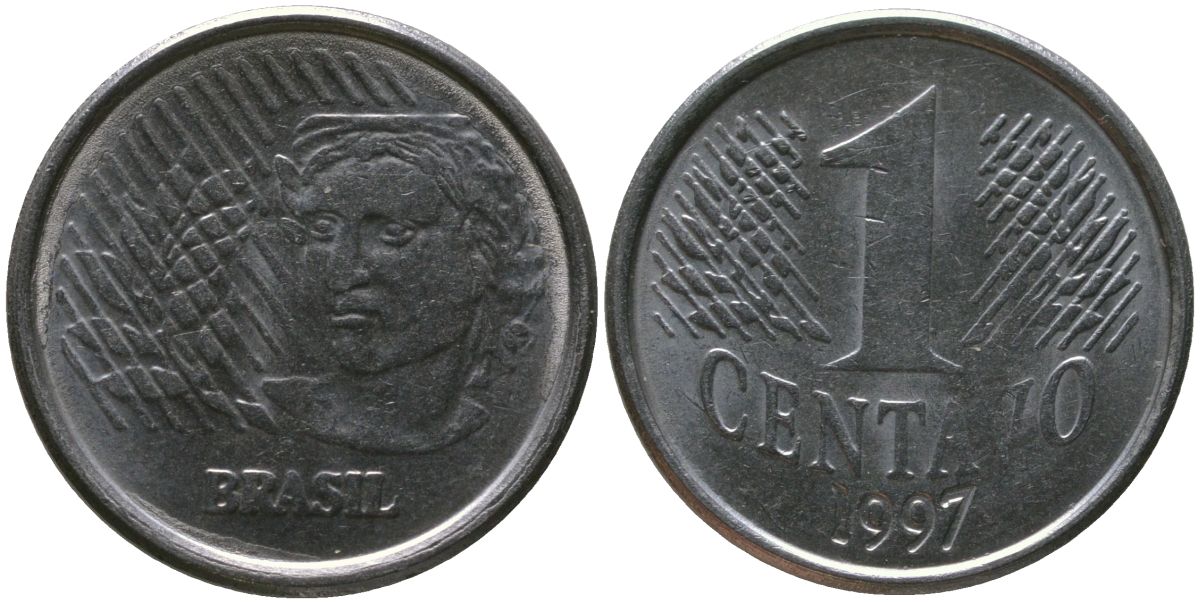 Бразилия 1 сентаво 1997 KM 631, Schon 140, Bentes?772 нержавеющая сталь 4567-1153