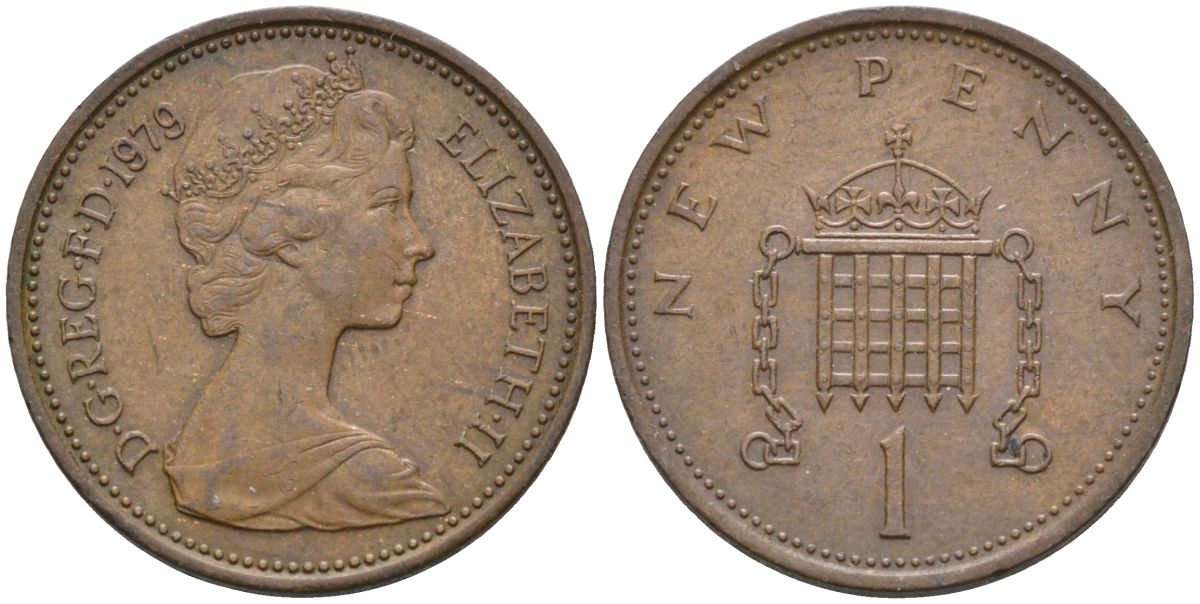 Великобритания 1 пенни 1979 Елизавета II (1952-2022) KM 915, Spink 4237 (B1) бронза 4115-713