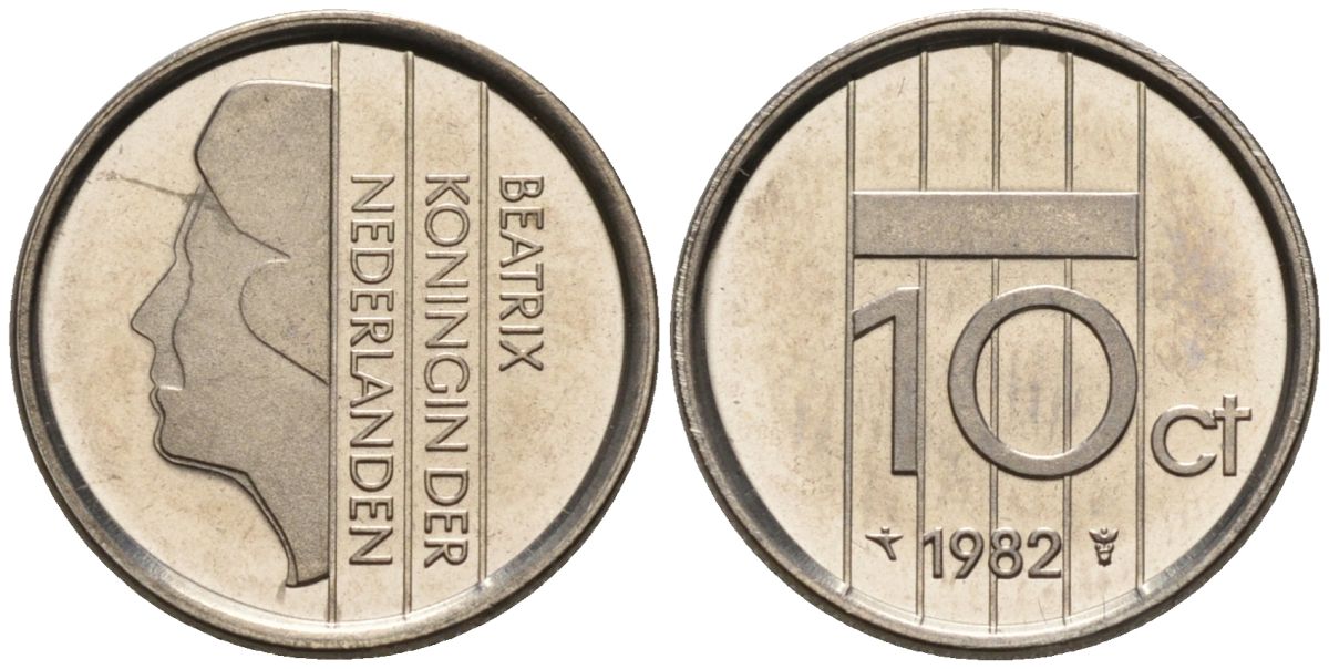 Нидерланды 10 центов 1982 Беатрикс (1980-2013) KM 203 никель UNC 4588-837
