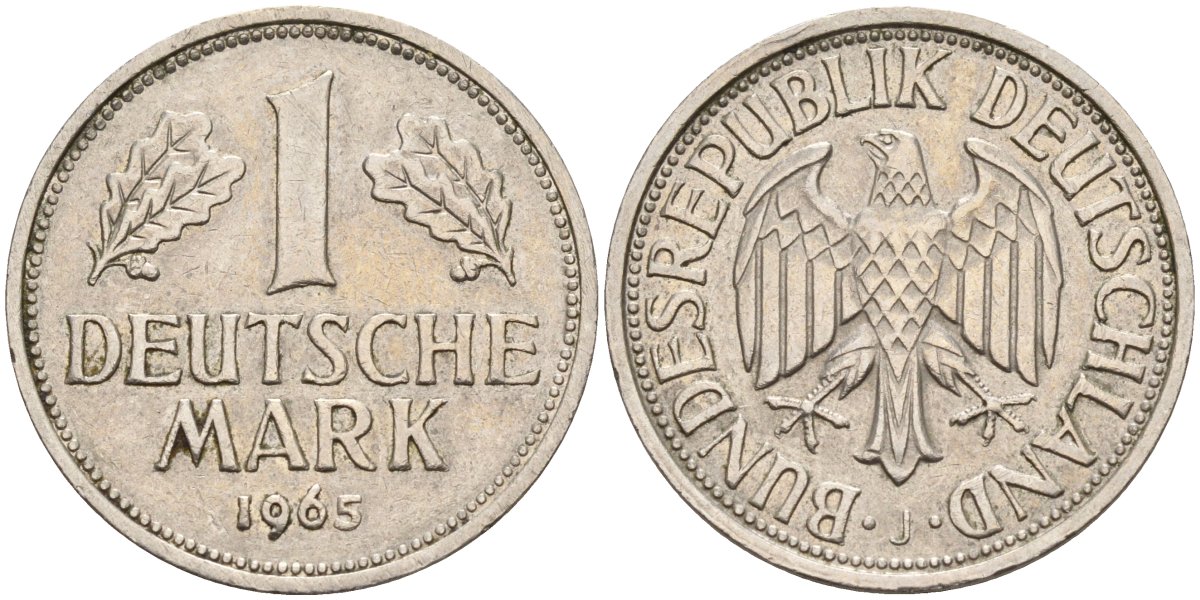 ФРГ 1 марка 1965 J KM 110, J. 385 медно-никель 4177-1111