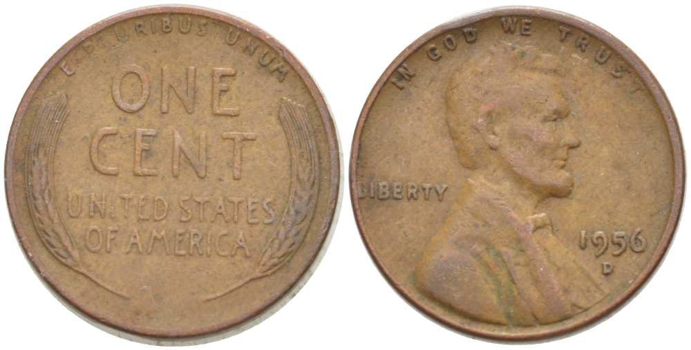 США 1 ЦЕНТ 1956 D, ЛИНКОЛЬН KM А132 медь цинк 218-1032