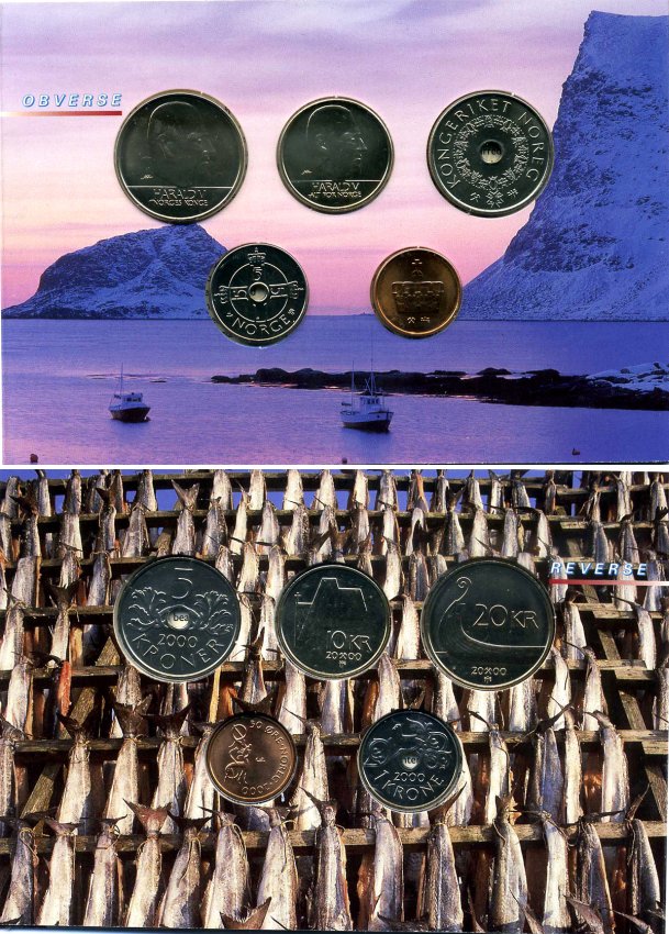 Норвегия набор из 5 монет 2000 запайка, картонный буклет KM MS 58 UNC 4-4-1-15