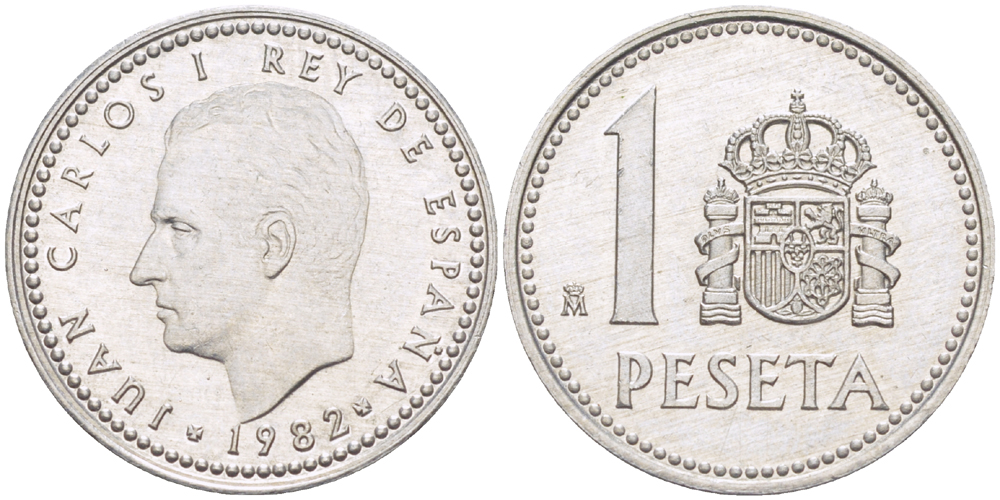 ИСПАНИЯ 1 ПЕСЕТА 1982 ХУАН КАРЛОС I ( 1975-) KM 821 алюминий216-425