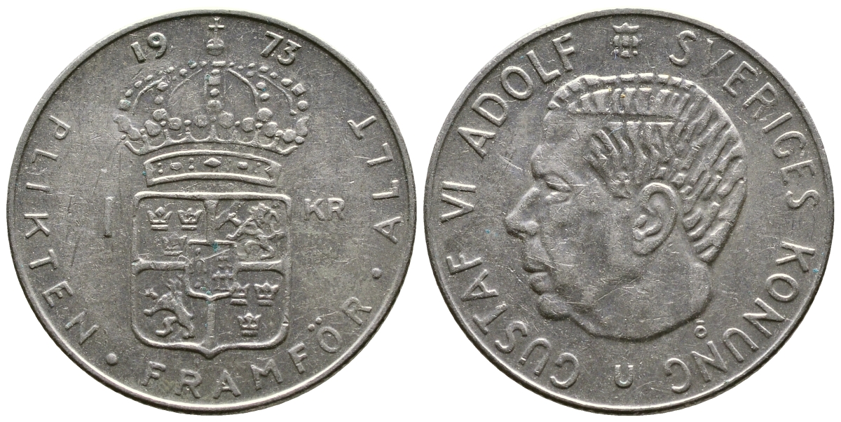 Швеция 1 крона 1973 U, Густав VI Адольф (1950-1973) КМ 826a медь плакированная медно-никелем 176-435