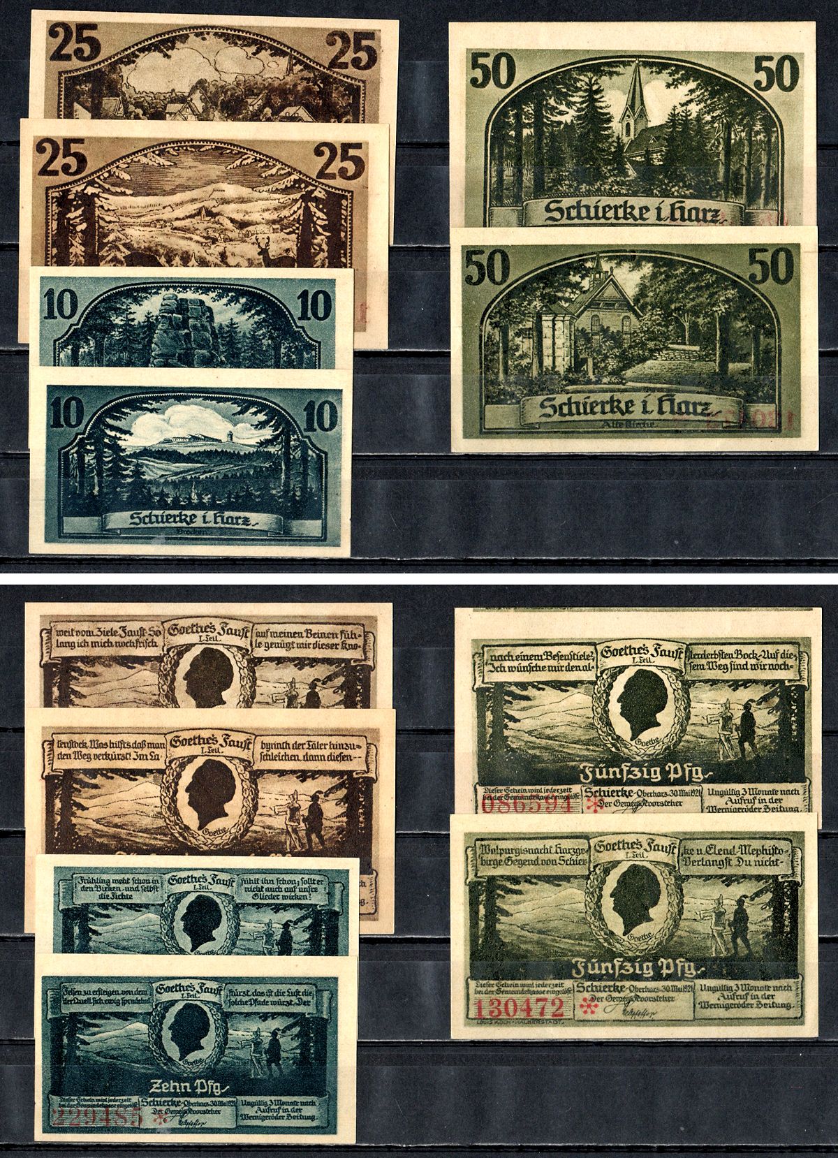 Ширке (Пруссия, Саксония) полный набор из 6 нотгельдов (10, 25 и 50 пфеннигов) 1921 Mehl Grabowski 1178.1a бумага UNC (пресс) 7556-67-1-2