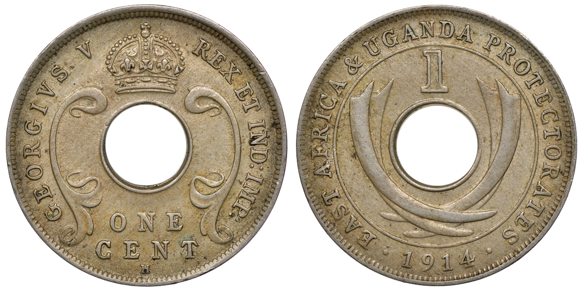 Британская Восточная Африка и Уганда 1 цент 1914 H, Георг V (1910-1936) KM 7 медно-никель 00-00