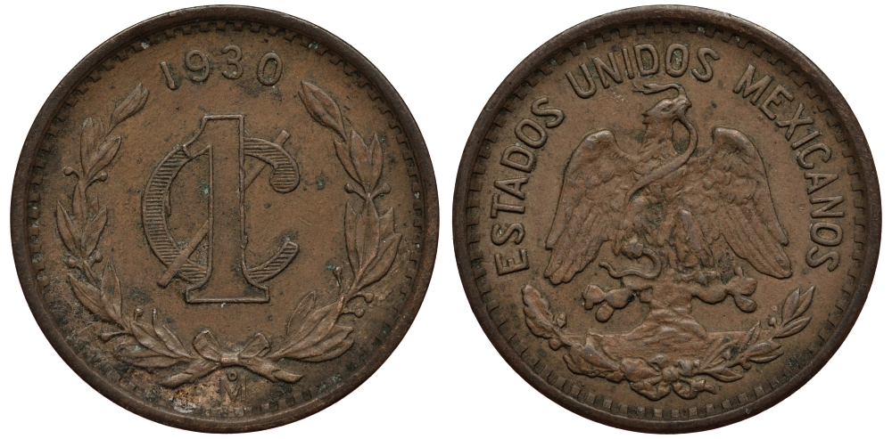 МЕКСИКА 1 СЕНТАВО 1930 KM 415 бронза F 4395-737
