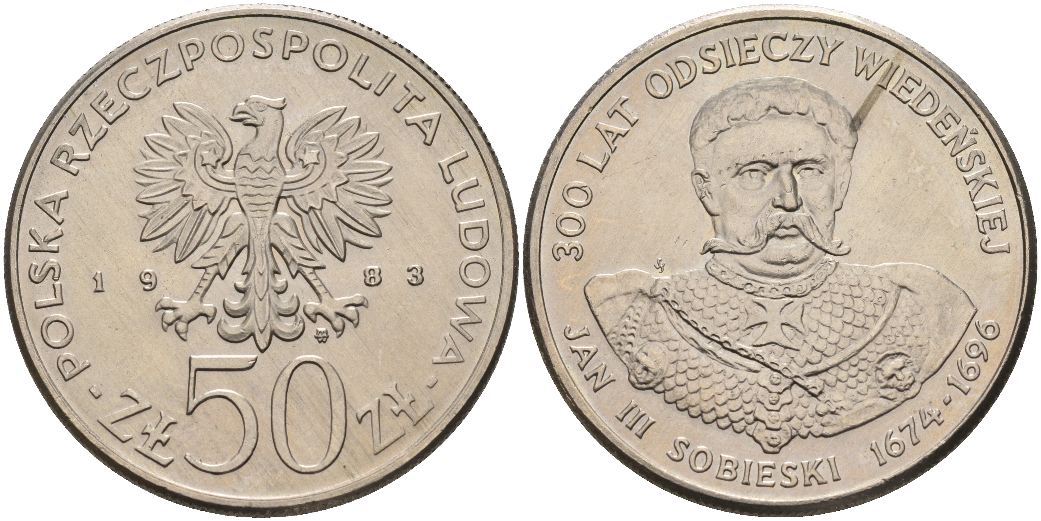 Польша 50 злотых 1983 MW, серия Польские короли, Ян III Собеский (1674-1696) KM 145, ParchImowicz 265 медно-никель  UNC  4149-212