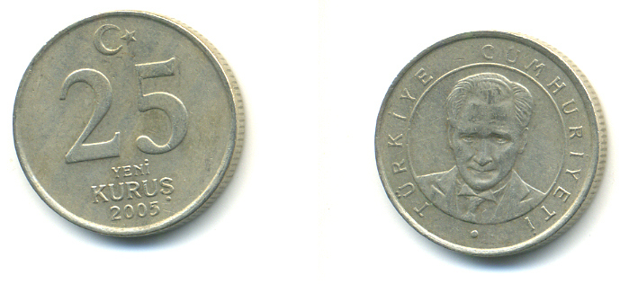 ТУРЦИЯ 25 КУРУШЕЙ 2005 KM 1167 медь никель цинк 3999-1241