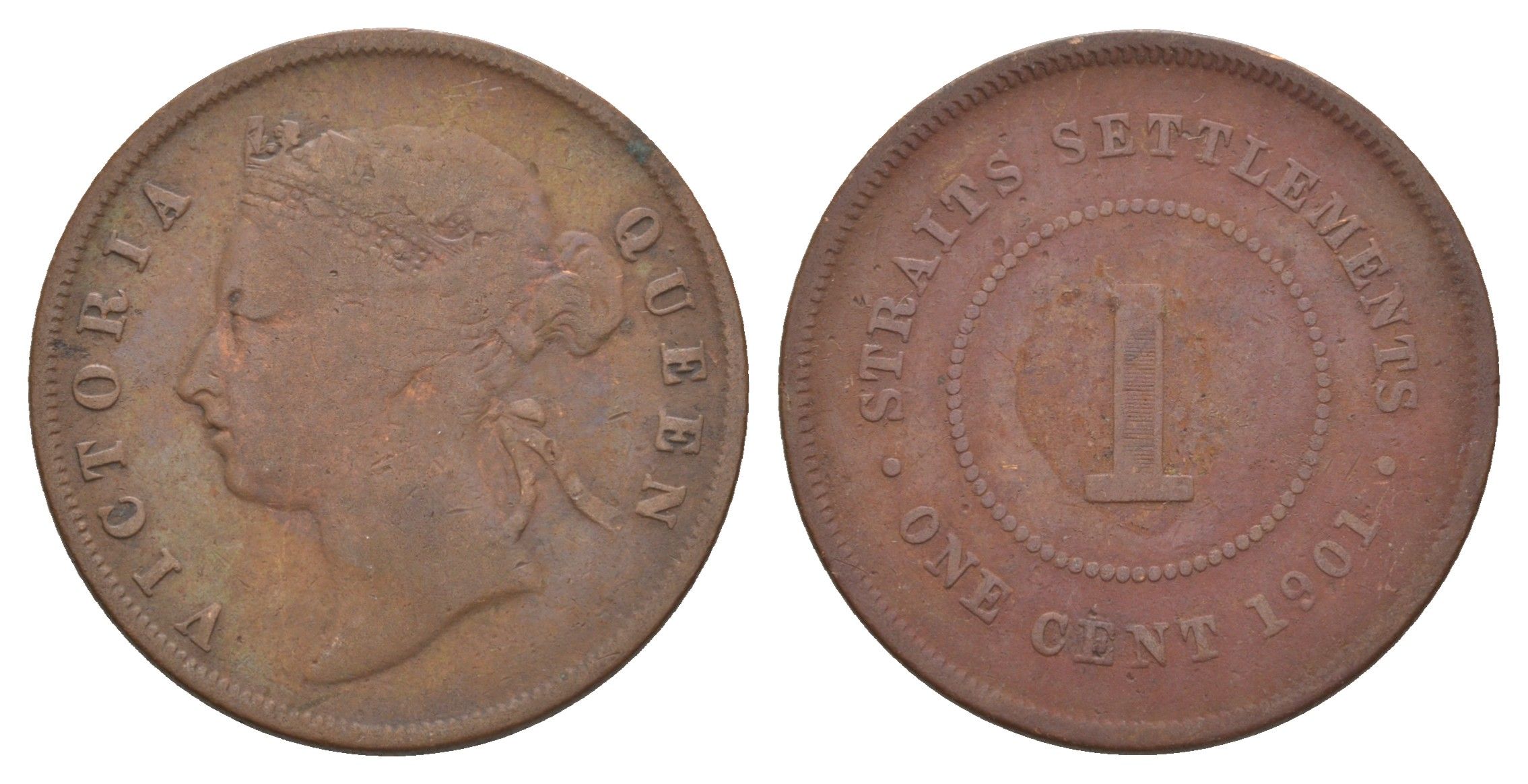 Стрейтс-Сетлментс (Стрейтс Сетлментс) 1 цент 1901 Виктория (1837-1901) KM 16 бронза 4656-311