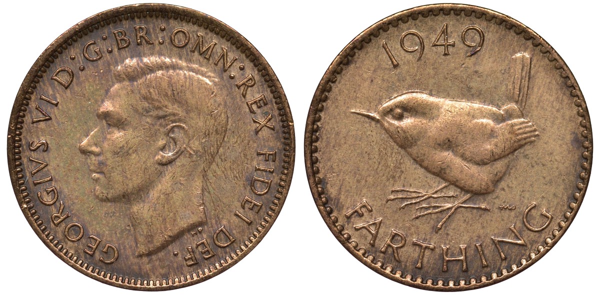 Великобритания 1 фартинг 1949 Георг VI (1936-1952) KM 867, Spink 4119 бронза 4122-715