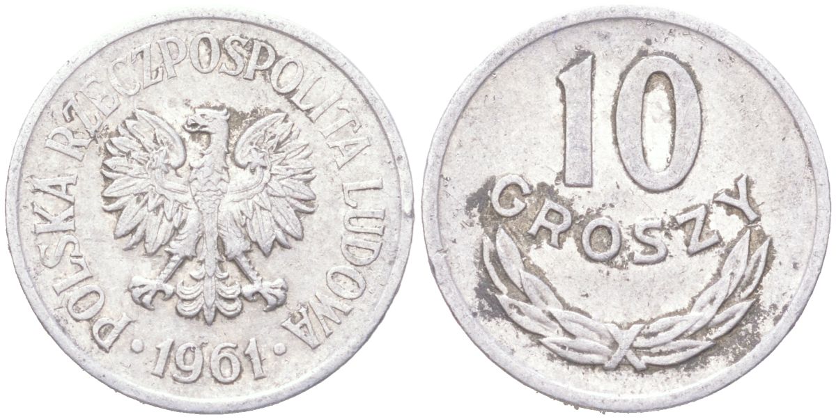 Польша 10 грошей 1961 Y AA47 алюминий 4614-626