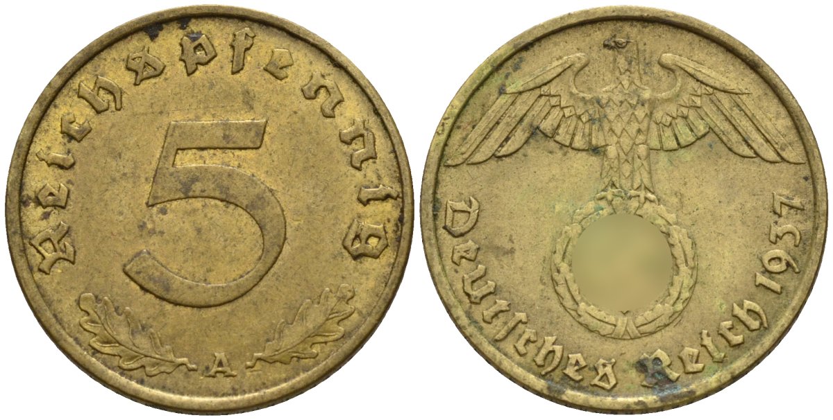 Германия 5 рейхспфеннигов 1937 A KM 91, J. 363 алюминиевая бронза 4151-739