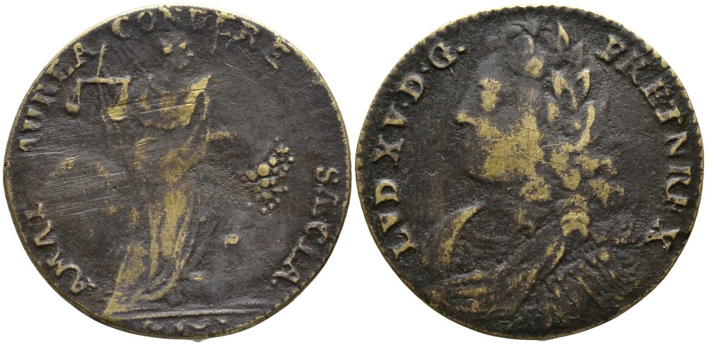 ФРАНЦИЯ ЖЕТОН ND ЛЮДОВИК XV, диаметр 23,5-24 мм. латунь 4529-1046