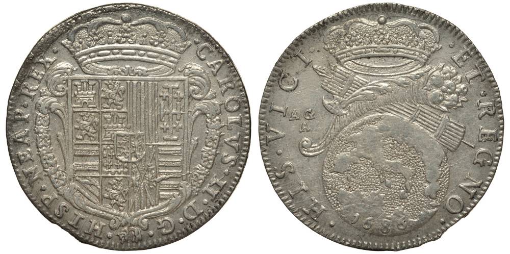 Неаполь и Сицилия тари (2 карлини) 1686 Карл II Испанский серебро 00-822-18