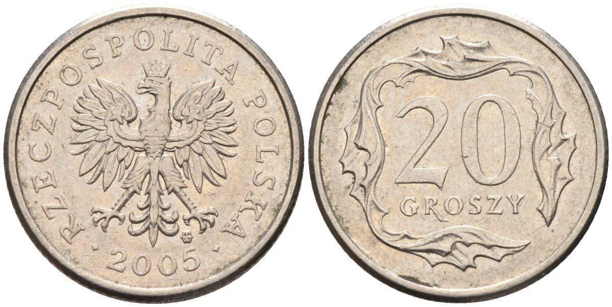 Польша 20 грошей 2005 MW KM 280, Parchimowicz 705m медно-никель 4580-713