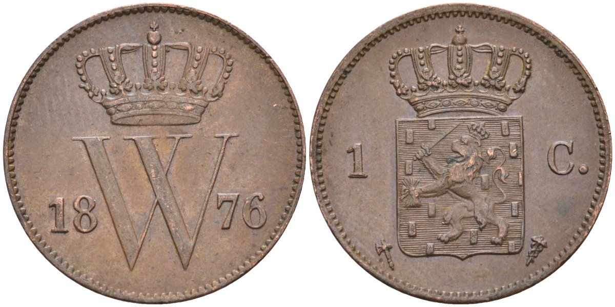 Нидерланды 1 цент 1876 Виллем III (1849-1890) KM 100 медь 4575-933