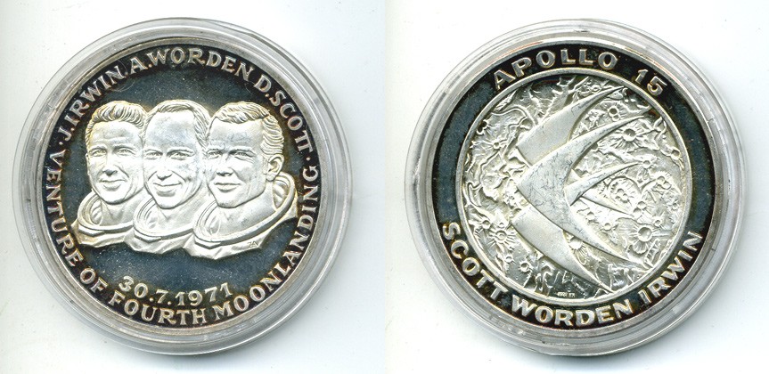 США МЕДАЛЬ 1971 космос, Аполлон 15, 50,04 гр, 50 мм серебро PROOF 00-00
