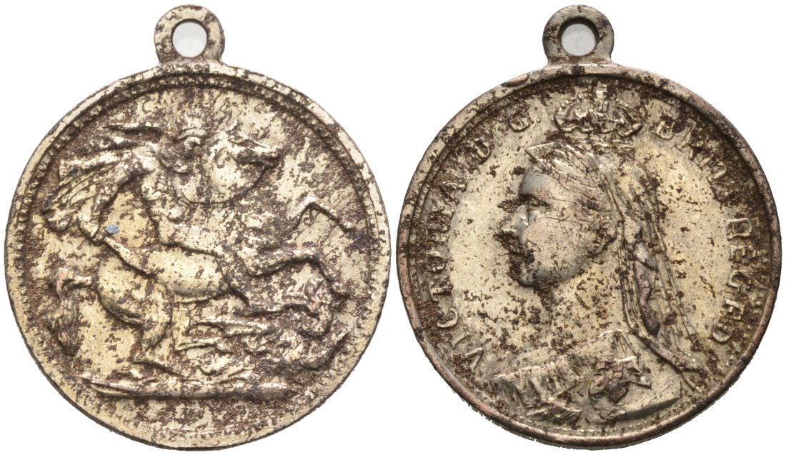 Англия медальОН ГЕРГИЙ ПОБЕДОНОСЕЦ, КОРОЛЕВА Виктория, диаметр 21,7 мм., МАГНИТНЫЙ, С УШКОМ никелированная сталь 4571-511