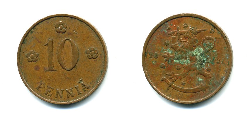 Финляндия 10 пенни 1924 республика (1918-1962) KM 24 медь 46-1043