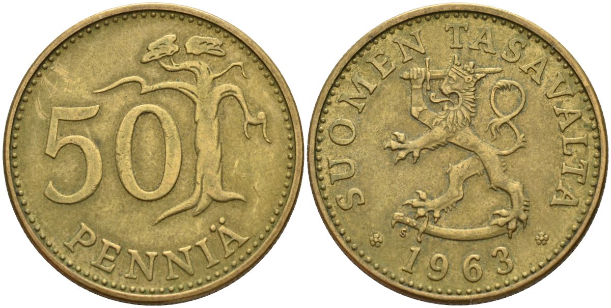 Финляндия 50 пенни 1963 KM 48 алюминиевая бронза 4150-1012