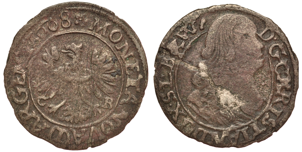 Силезия-Легница-Бжег 1 крейцер 1668 Кристиан (1639-1672), вес 0,65 гр. Fr. u.S.1929 серебро 1516-732