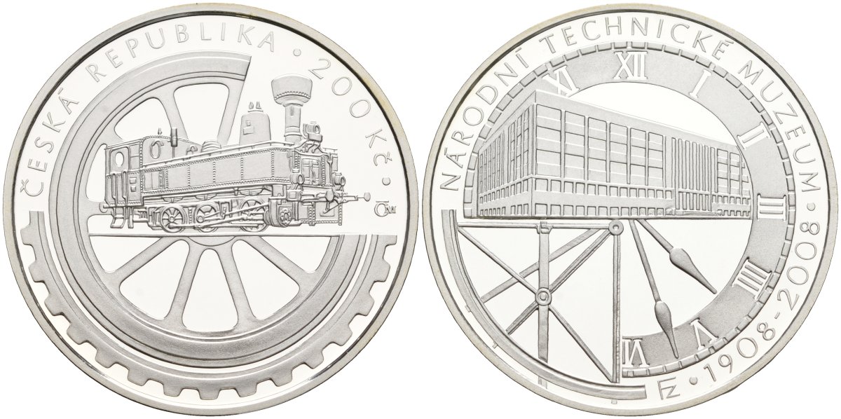 Чехия 200 крон 2008 1908-2008 Народный музей техники, паровоз KM 101 серебро PROOF 7-1-40